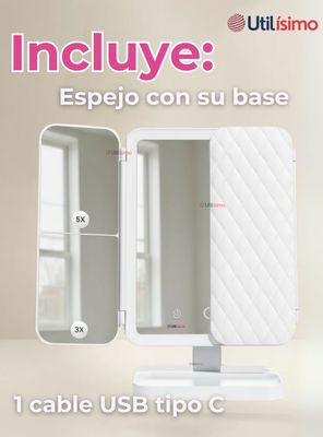 Imagen 2 del producto Espejo De Maquillaje Tri Plegable Con Luces LED Recargable