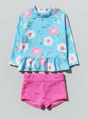 Traje De Baño Polera Manga Larga y Pantalón Corto 2 Piezas para Niña de 2 a 7 años Flowers