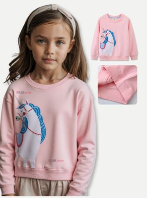 Polerón Algodón Cuello Redondo Niña Rosado Unicornio