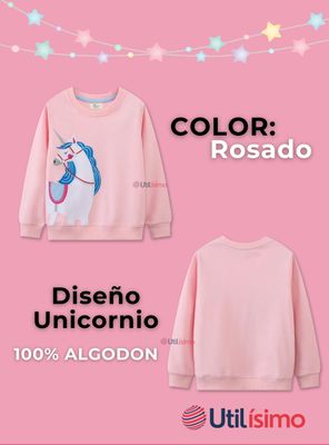 Imagen 2 del producto Polerón Algodón Cuello Redondo Niña Rosado Unicornio
