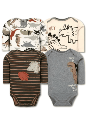 Pack 4 Bodys Bebé Niño Manga Larga Tedmimak 100% Algodón Dino Adventures