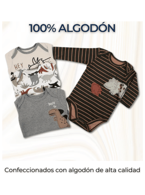 Imagen 2 del producto Pack 4 Bodys Bebé Niño Manga Larga Tedmimak 100% Algodón Dino Adventures