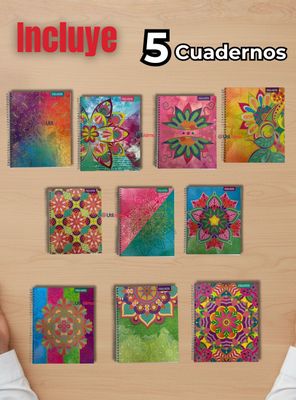 Imagen 2 del producto Pack 5 Cuadernos Universitario Mandalas Proarte 7mm 100 hojas Diseños Surtidos