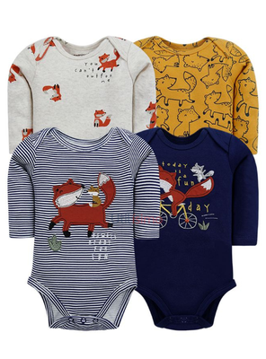 Pack 4 Bodys Tedmimak Niño Manga Larga Zorro Rojo 100% Algodón