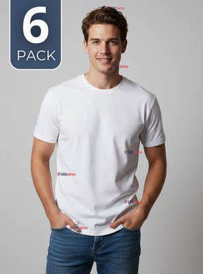 Pack 6 Camisetas Poleras 100% Algodón Básica Lisa Elástica Color Blanco Hombre