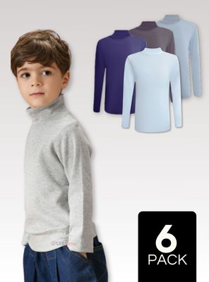Pack 6 Camisetas Polera Beatle Polar Primera Capa Surtido Cuello Alto Niño