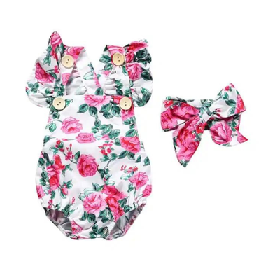 Body Floreado con Volado y Cinta para Bebé Niña Jump Kids Blanco