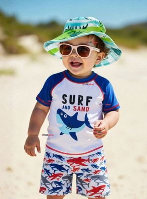 Traje de Baño Manga Corta Pantalón Corto 2 Piezas Corte Split Niño 2 a 4 años Blue Azul