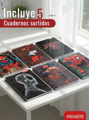 Imagen 2 del producto Pack 5 Cuadernos Universitarios SpiderMan 100 Hojas Proarte en Diseños Surtidos