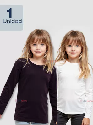 Imagen 1 del producto Camiseta Algodón Manga Larga Primera Capa Niña Polera Blanco y Negro