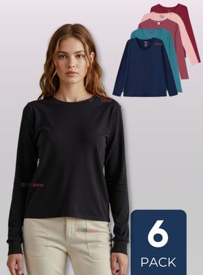 Pack 6 Camiseta Polar Manga Larga Primera Capa Mujer Polera Colores Surtidos