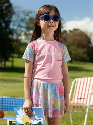 Imagen 1 del producto Traje De Baño Manga Corta Pantalón Corto Con Falda 2 Piezas Niña 6 a 13 Años Sea Beach Rosado