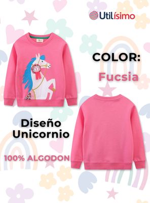 Imagen 2 del producto Polerón Algodón Cuello Redondo Niñas Fucsia Unicornio