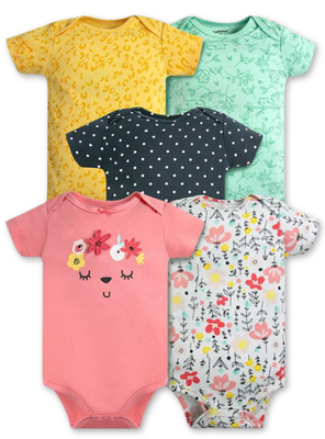 Pack 5 Bodys Niña Manga Corta Tedmimak 100% Algodón Rosa Floreado