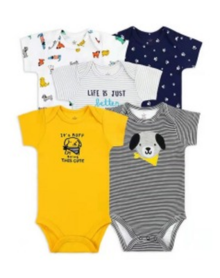 Body Bebe Niño Pack 5 Bodys Tedmimak Algodón Manga Corta