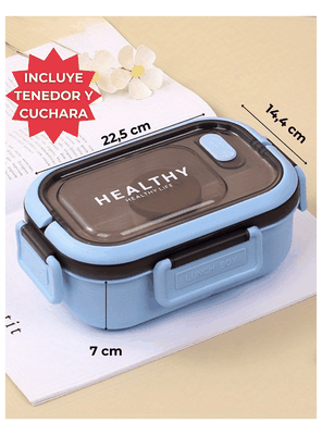 Imagen 2 del producto Fiambrera Contenedor 1200 Ml Bento Box Táper Hermético + Salsera Plástico Blue
