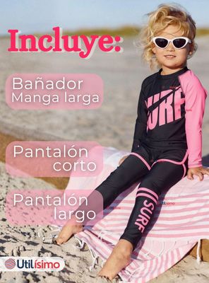 Imagen 2 del producto Traje de Baño Manga Larga Pantalón Largo Pantalón Corto 3 Piezas Corte Split Niña 3 a 11 años Black