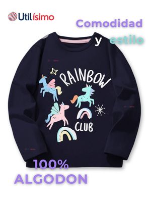 Imagen 2 del producto Polera Algodón Manga Larga Niñas Camiseta Negro Unicornio