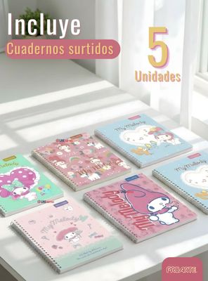 Imagen 2 del producto Pack 5 Cuadernos Universitarios My Melody de 100 Hojas Proarte 7mm Diseño Surtido