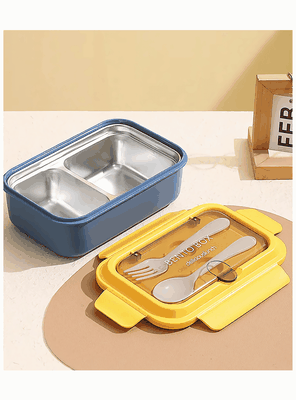 Fiambrera Contenedor Térmico 828 Ml Táper Hermético + Cubiertos Blue And Yellow