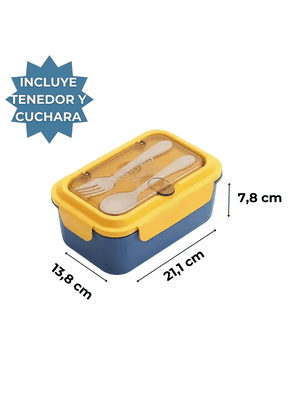 Imagen 2 del producto Fiambrera Contenedor Térmico 828 Ml Táper Hermético + Cubiertos Blue And Yellow