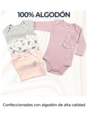 Imagen 2 del producto Pack 4 Bodys Bebé Niña Manga Larga Tedmimak 100% Algodón Rabbit With Flowers