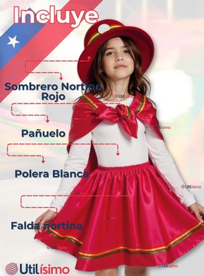 Imagen 2 del producto Traje Nortino Rojo 4 Piezas Niña Fiestas Patrias Baile Nortino
