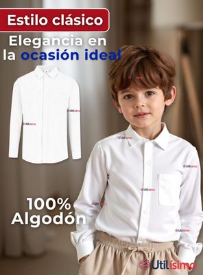 Imagen 2 del producto Camisa Casual De Vestir Manga Larga Cuello Americano 100% Algodón Blanco