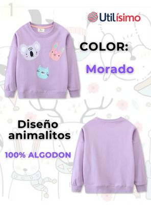 Imagen 2 del producto Polerón Algodón Cuello Redondo Niñas Morado Animales