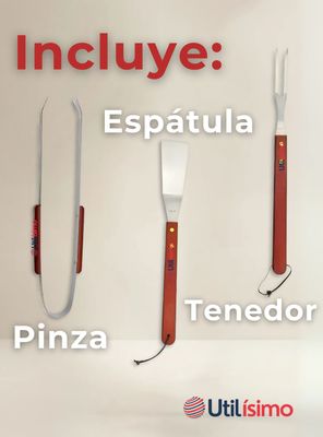Imagen 2 del producto Kit Parrillero 3 Piezas Para Asados Mango Madera Acero Inoxidable