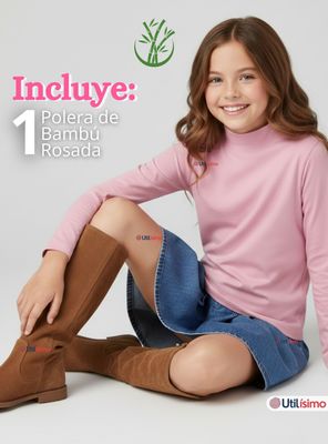 Imagen 2 del producto Polera Camiseta Bambú Rosada Cuello Beatle Primera Capa Manga Larga Niña