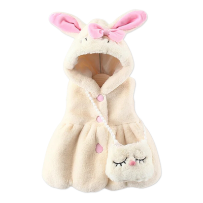 Polerón Sin Mangas Forrado Polar Capucha, Orejas, Bolso Niña Blanco Jump Kids