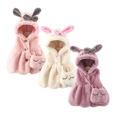 Imagen 2 del producto Polerón Sin Mangas Forrado Polar Capucha, Orejas, Bolso Niña Blanco Jump Kids