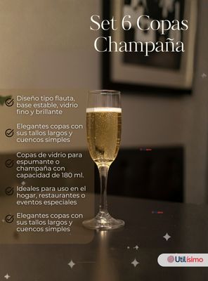 Imagen 2 del producto Set de 6 Copas de Champaña Espumante Capacidad 180 ml