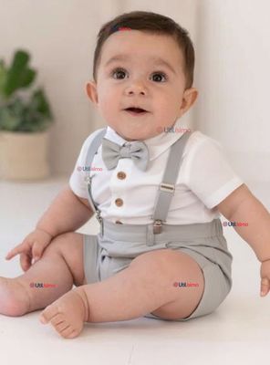 Conjunto De Vestir Con Tirantes Camisa Pantalón Corto Algodón Bebé Gris