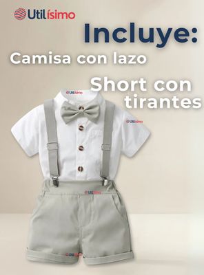 Imagen 2 del producto Conjunto De Vestir Con Tirantes Camisa Pantalón Corto Algodón Bebé Gris