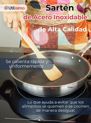 Imagen 2 del producto Sartén Acero Inoxidable Antiadherente 24cm Para Cocinar Freír Saltear