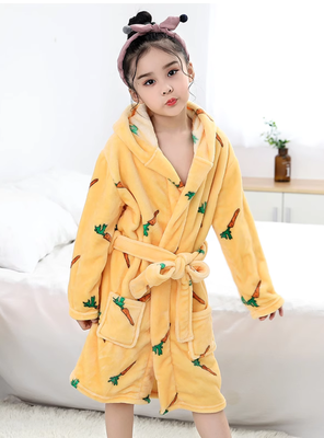 Batas De Baño Con Capucha Y Bolsillos Niño Y Niña Polar De Zanahoria