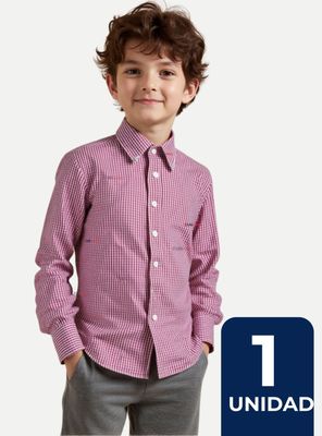 Camisa Huaso Cuadrillé Algodón Niño y Juvenil Color Rojo