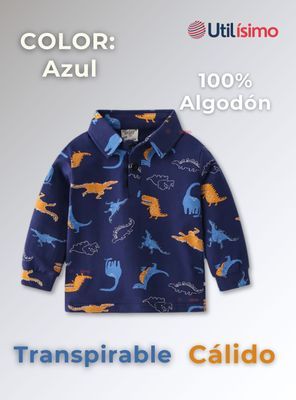 Imagen 2 del producto Polera Piqué Manga Larga Niño Estampado Dinosaurios Azul