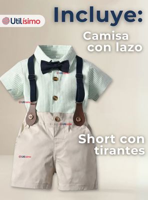 Imagen 2 del producto Conjunto de Vestir con Tirantes Camisa Pantalón Corto Algodón Bebe y niño