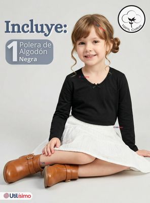 Imagen 2 del producto Camiseta Polera Algodón Cuello Redondo Negra Primera Capa Manga Larga para Niñas