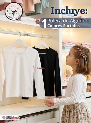Imagen 2 del producto Camiseta Polera Algodón Cuello Redondo Primera Capa Manga Larga Color Surtido Niña