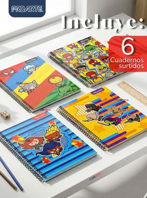 Imagen 2 del producto Pack 6 Cuadernos Universitario Marvel Heroes Kawaii 150 Hojas Tapa Gruesa Proarte Diseños Surtidos