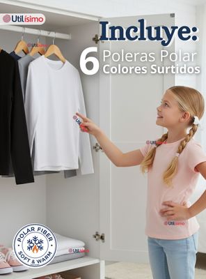Imagen 2 del producto Pack 6 Poleras Camisetas Polar Primera Capa Cuello Redondo Manga Larga Colores Surtido Niña