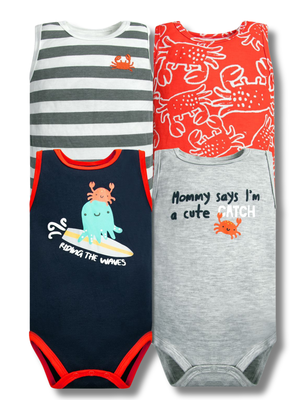 Pack 4 Bodys Niño Sin Manga Tedmimak 100% Algodón Cangrejo Rojo