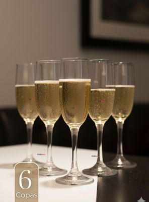 Set de 6 Copas de Champaña Espumante de Vidrio Capacidad 180 ml