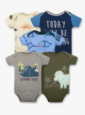 Pack 5 Bodys Niños Manga Corta Tedmimak 100% Algodón Mini Dino Squad