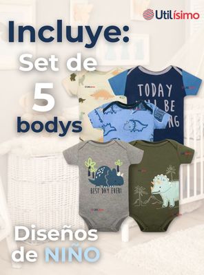 Imagen 2 del producto Pack 5 Bodys Niños Manga Corta Tedmimak 100% Algodón Mini Dino Squad
