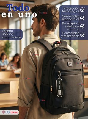 Imagen 2 del producto Mochila Multifuncional Ejecutiva Escolar Viaje Impermeable Resistente Notebook 46cm Negro 23L
